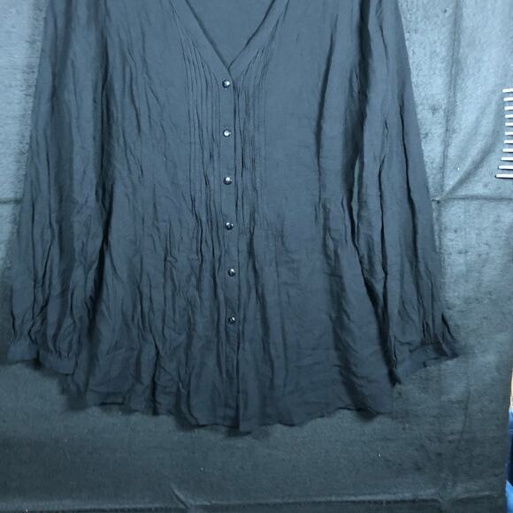 Lauren Conrad Womens Blouse Black V Neck Button Long Sleeve Flowy Lightweight XL - Picture 3 of 12